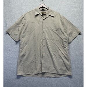 John Henry Ultra Feel Shirt Mens Large Beige Striped Viscose Pleated Button Up